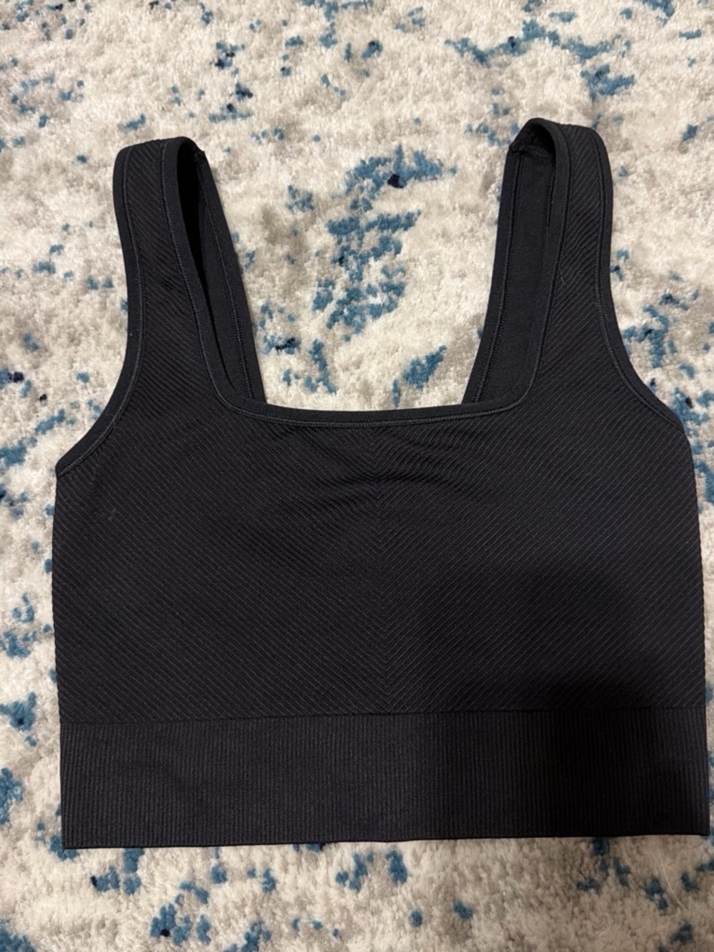 all in motion Black Ribbed Square-Neck Tank Top